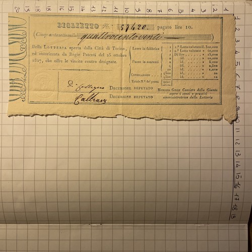 1827 raro biglietto lotteria - biglietto,