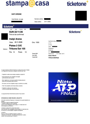 Biglietto nitto atp finals - biglietto,