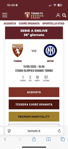 Torino inter biglietto - biglietto, tribuna